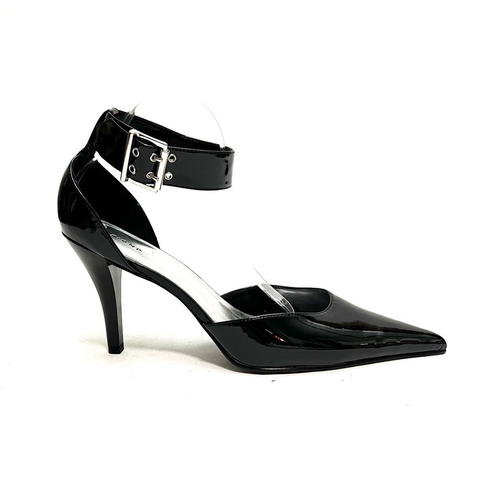 Vintage Y2K deadstock black vegan patent leather pointed toe fetish heels